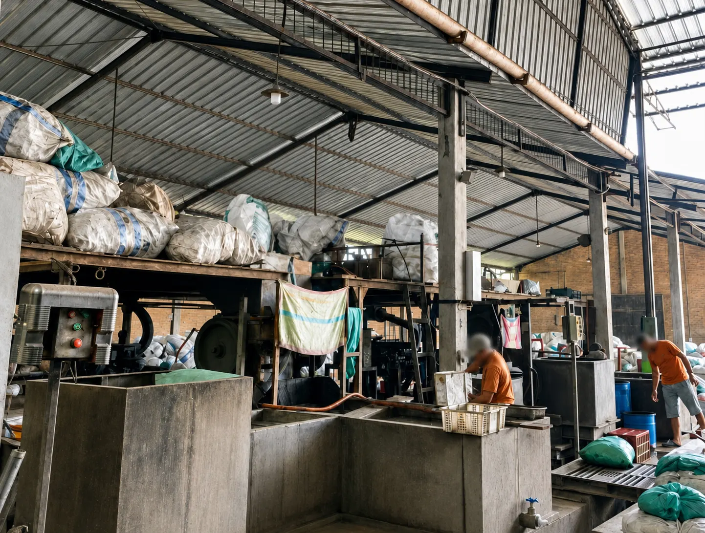 Rangkaian area produksi cacahan plastik di fasilitas RRA Plastik, Lampung Selatan
